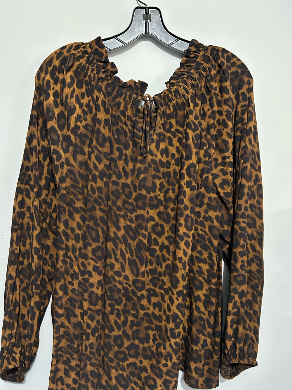 Talbots Brown and Black Leopard-Print Peasant Blouse